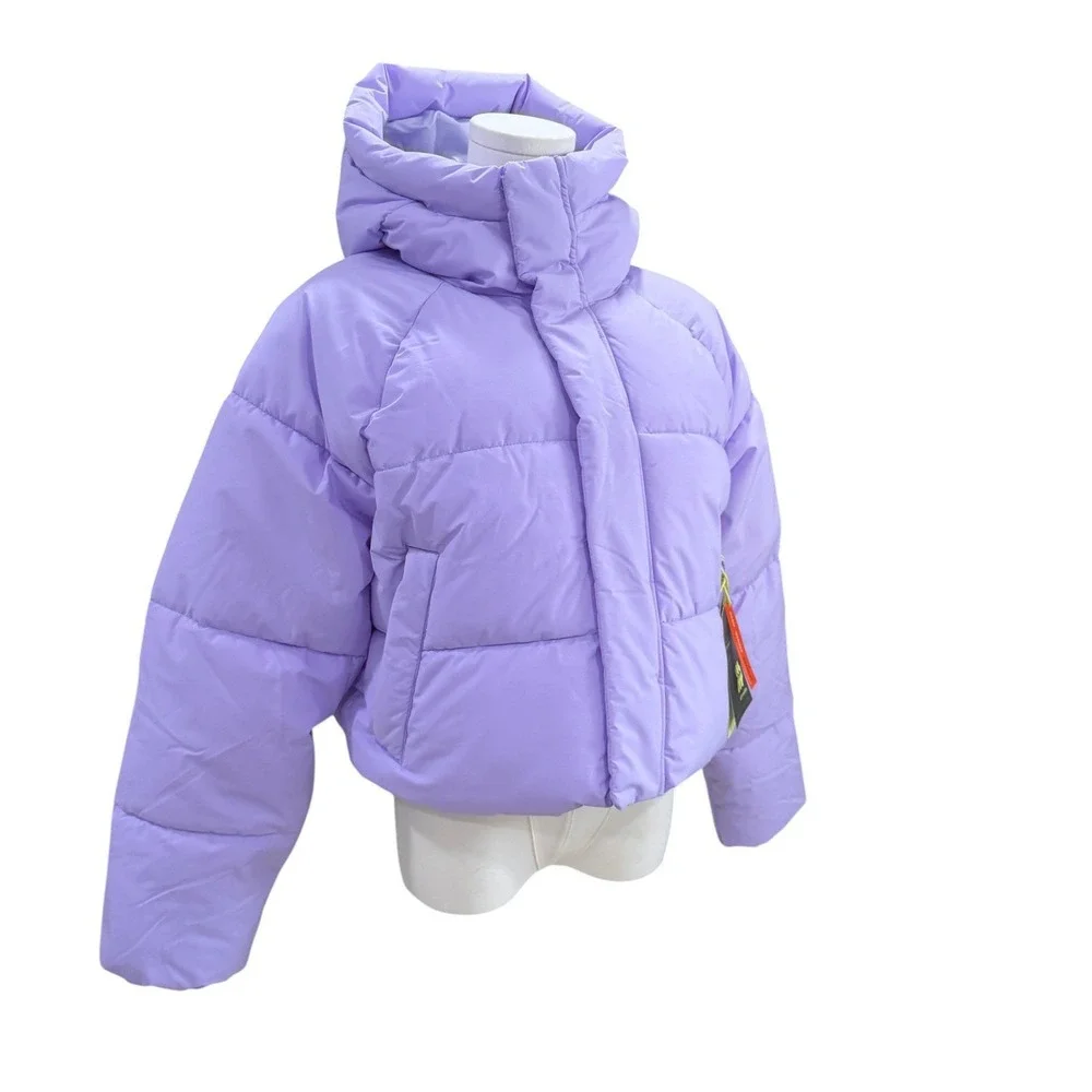 Womens Lavender Cropped Puffer Jacket Pastel Winter Streetwear‎ Y2K Coat Medium